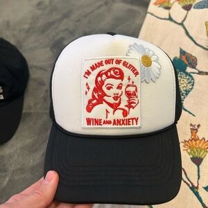Black and White Trucker Hat with Red Graphic